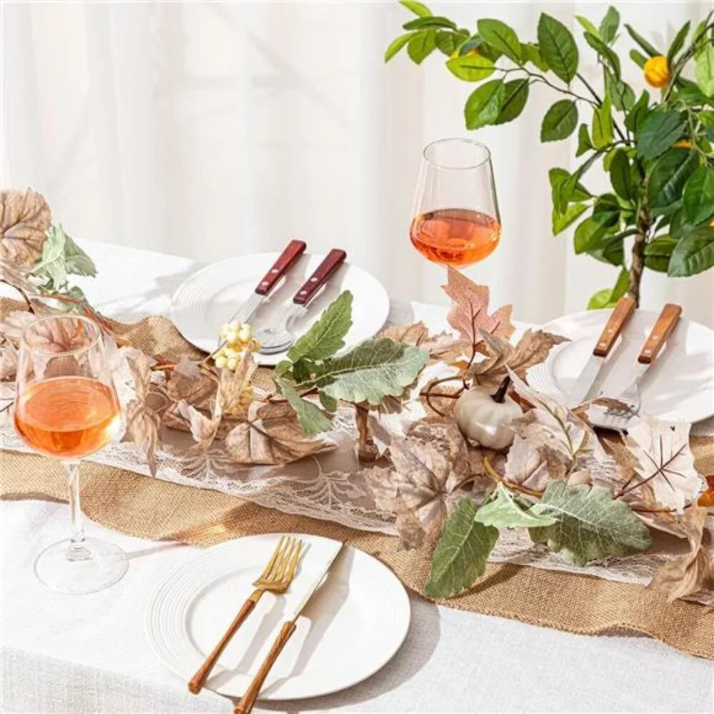 2Pcs Fall Garland Decor 6 ft Fall Leaves Thanksgiving Garland with White Pumpkin